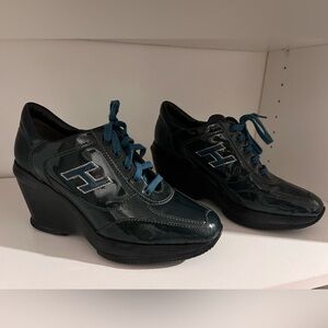 Hogan Women's Dark Green Wedge Sneakers